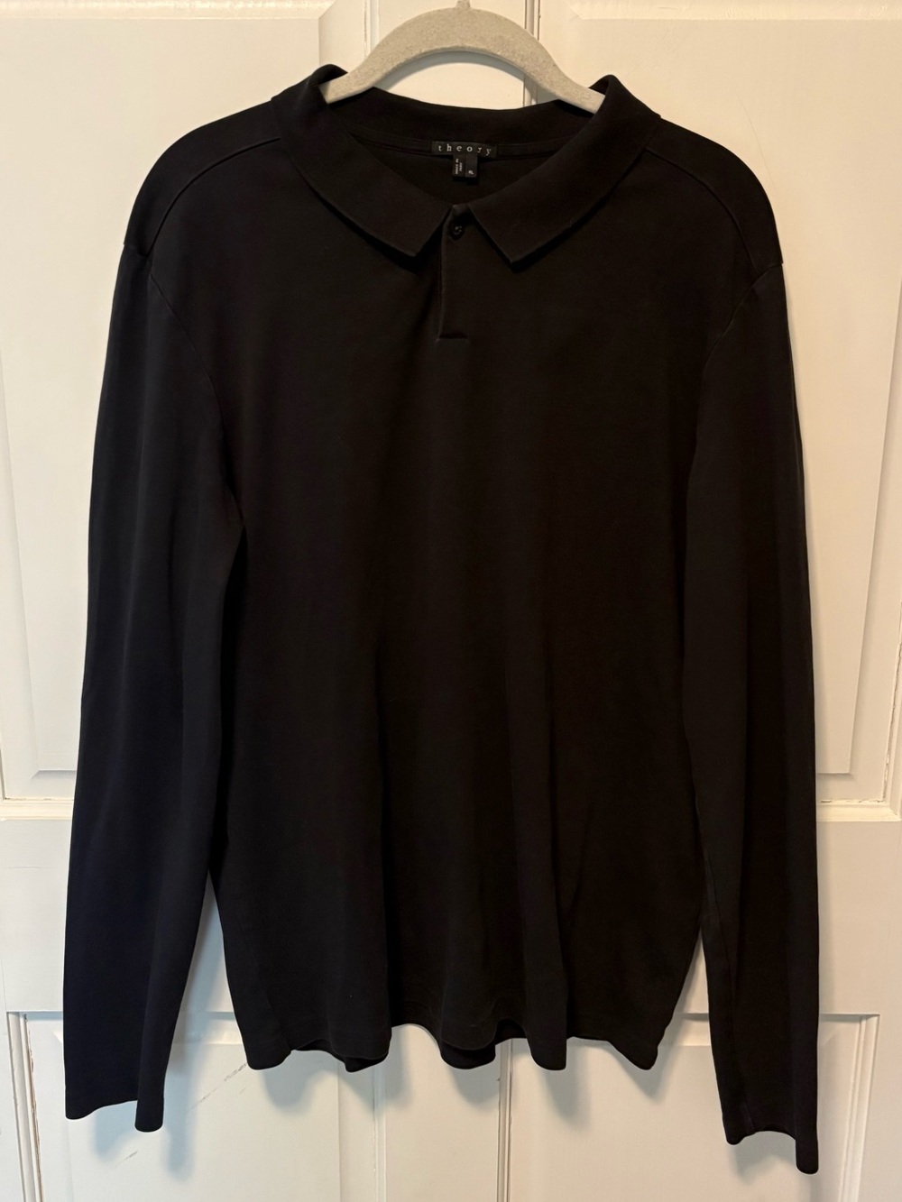 Theory black Pima cotton collared long sleeve polo shirt men’s xl x-large